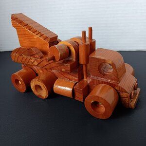 Vintage Handmade Wooden Diesel Wrecker Truck with working wheels and crank